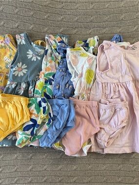 EUC Carter’s 6pc Baby Girl Dress + Bloomer Bundle, Pastel Florals, 18 Months
